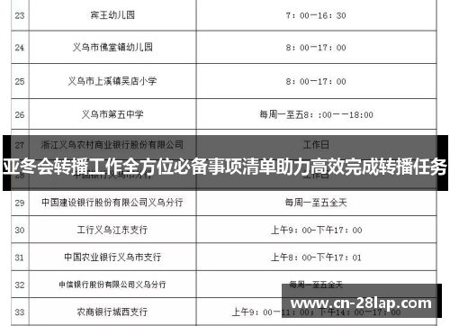亚冬会转播工作全方位必备事项清单助力高效完成转播任务